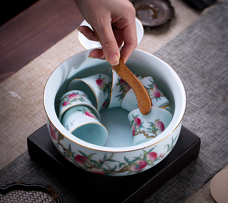景德镇粉彩盖碗茶具整套装（九桃）