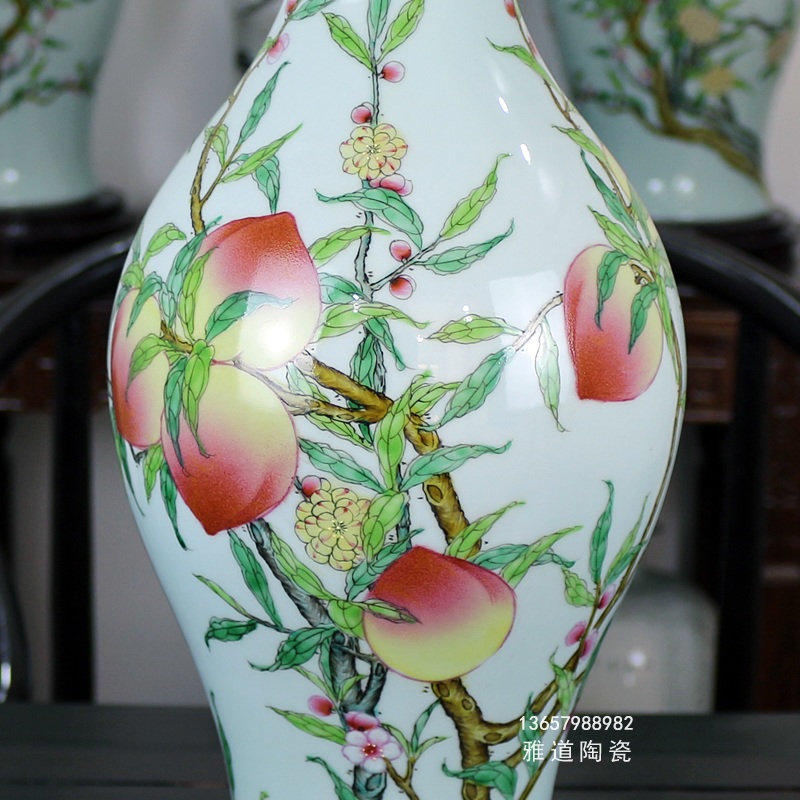 仿古陶瓷花瓶雍正粉彩蝠桃纹橄榄瓶- 雅道陶瓷网