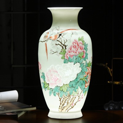 景德镇薄胎玲珑雕刻艺术花瓶花开富贵